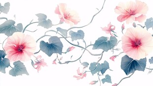 手绘粉色花卉藤蔓图案