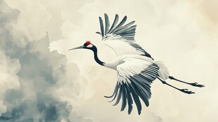 水墨仙鹤展翅翱翔图