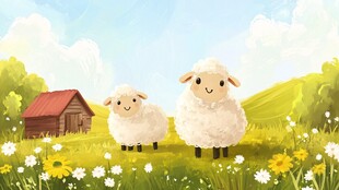 田园中可爱的两只绵羊