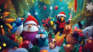 圣诞小动物欢聚温馨场景