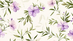 淡紫花卉绿叶无缝图案