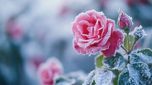 霜覆粉玫 尽显清冷之美