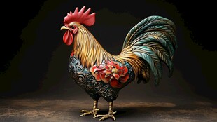 彩绘公鸡雕塑 尽显华丽风采