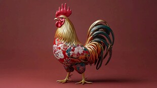 花饰公鸡雕塑 色彩绚丽