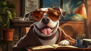 时髦狗狗惬意读书时刻