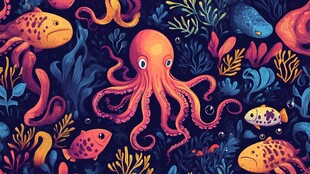 海底奇幻章鱼与多彩鱼类
