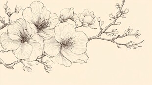 手绘花卉枝条优雅线条图