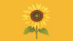黄色背景上的单株向日葵