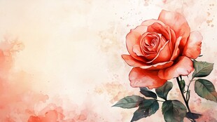 单枝红玫瑰水彩背景图