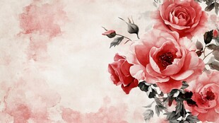 水墨风娇艳红玫瑰背景图