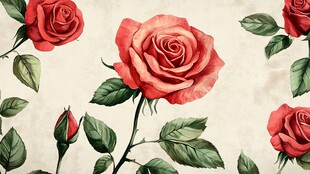 复古红玫瑰花卉图案