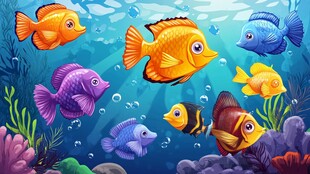 缤纷海底鱼群欢乐游弋