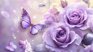 梦幻紫玫瑰与蝴蝶美景