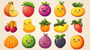 可爱表情水果插画集合