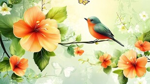 花鸟相依的清新自然图景