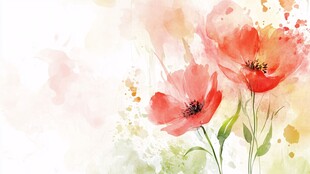 水彩绘就的娇艳红色花朵