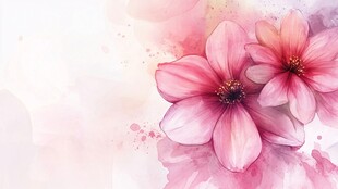 梦幻水彩粉色花卉插画