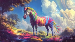 梦幻彩纹斑马于绚丽之境
