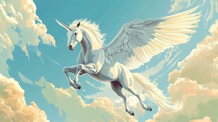 飞翔的独角兽跃于云端