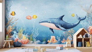 梦幻海底主题儿童房壁画