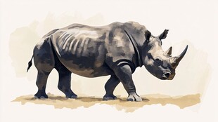 水墨风格犀牛插画