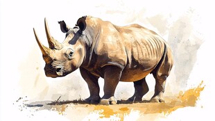 水彩风格犀牛绘画图