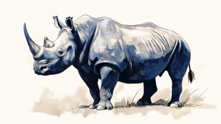 水墨风格站立犀牛插画