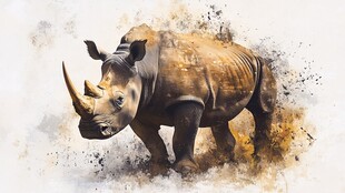 水墨风格犀牛艺术画作