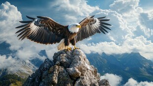 雄鹰傲立山巅展磅礴气势