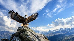 山巅雄鹰展翅蓝天图景