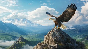 高山之巅的展翅雄鹰