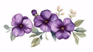 紫色三色堇花卉水彩插画