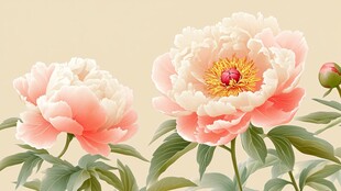 两朵盛开的柔美粉色牡丹