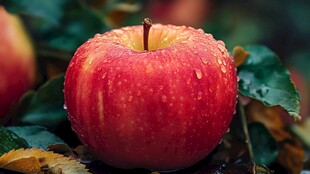 红苹果上的晶莹水珠