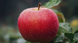 带水珠的红苹果特写