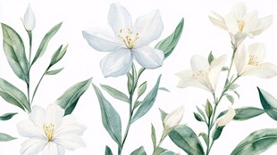 清新水彩风白色花卉插画