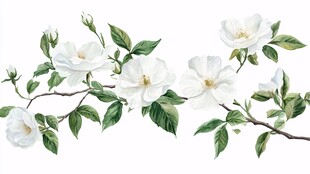 白色花卉枝叶装饰图案