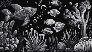黑白海底世界的鱼类景观
