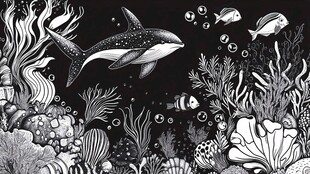 黑白海洋世界中的鲸鱼