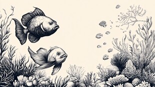 黑白风海底双鱼与珊瑚景