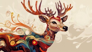 奇幻多彩麋鹿艺术插画