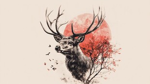 月夜下的雄鹿与红树