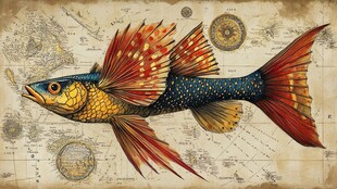 奇幻地图上的绚丽彩鳍鱼