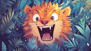 丛林中咆哮的可爱小狮子