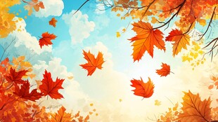 秋日枫叶飘飞梦幻美景