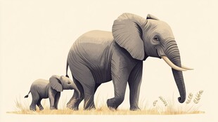 大象母子漫步草原