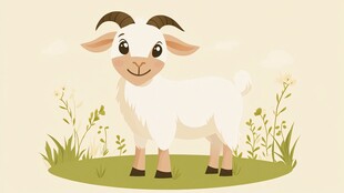 可爱小羊站在绿意草地上