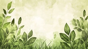 清新绿叶水彩风背景图