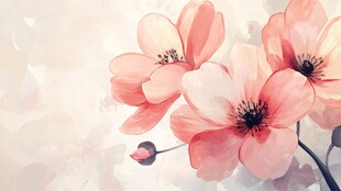 水彩绘粉色娇艳花卉