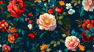 复古花卉图案 深蓝背景花卉